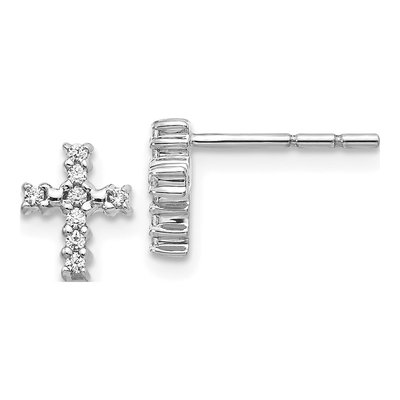 10K White Gold 1/10 ct tw Diamond Cross Stud Earrings