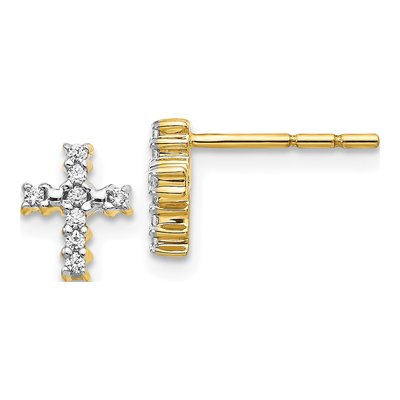 10K Yellow Gold 1/10 ct tw Diamond Cross Stud Earrings