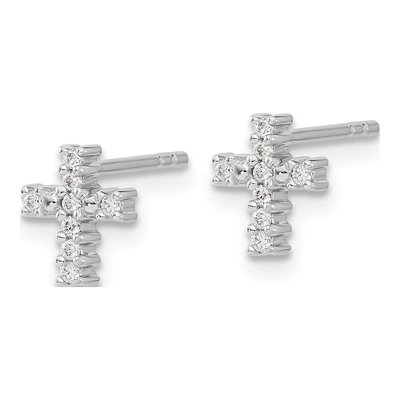 14K White Gold 1/10 ct tw 1.1mm Round Diamond Small Cross Stud Earrings – view 2