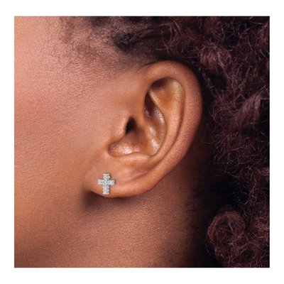 14K White Gold 1/10 ct tw 1.1mm Round Diamond Small Cross Stud Earrings – view 3