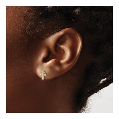 14K Yellow Gold 1/10 ct tw 1.1mm Round Diamond Small Cross Stud Earrings – view 4