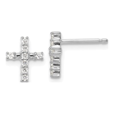 14K White Gold 1/15 ct tw Round Diamond Cross Stud Earrings