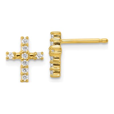 14K Yellow Gold 1/15 ct tw Round Diamond Cross Stud Earrings