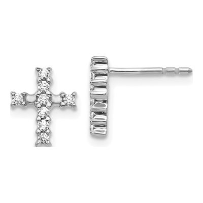 14K White Gold 1/5 ct tw 1.4mm Round Diamond Cross Stud Earrings
