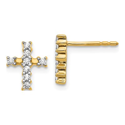 14K Yellow Gold 1/5 ct tw 1.4mm Round Diamond Cross Stud Earrings