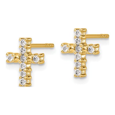 14K Yellow Gold 1/5 ct tw 1.4mm Round Lab-Grown Diamond Cross Stud Earrings – view 3