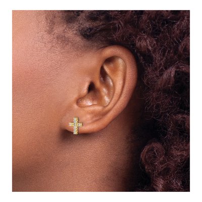14K Yellow Gold 1/5 ct tw 1.4mm Round Lab-Grown Diamond Cross Stud Earrings – view 4