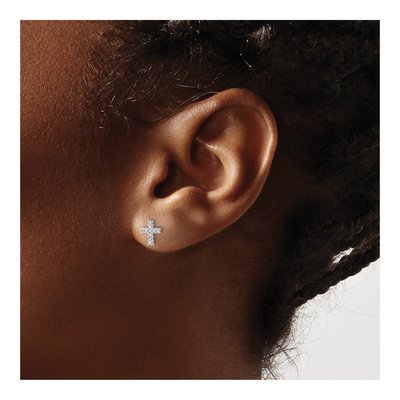 10K White Gold 1/20 ct tw Diamond Cross Stud Earrings – view 4