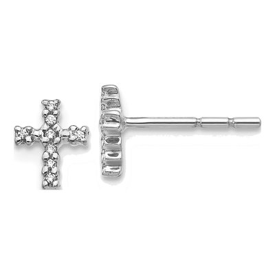 10K White Gold 1/20 ct tw Diamond Cross Stud Earrings