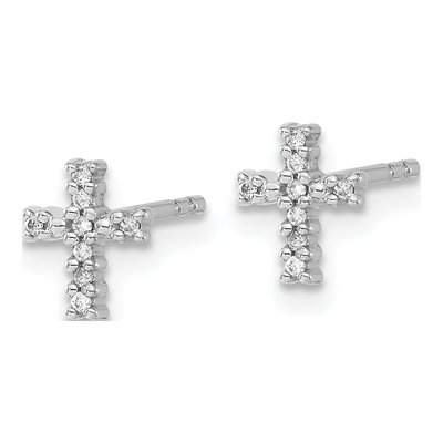 14K White Gold 1/20 ct tw 0.8mm Round Diamond Small Cross Stud Earrings – view 3
