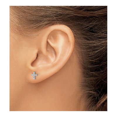 14K White Gold 1/20 ct tw 0.8mm Round Diamond Small Cross Stud Earrings – view 4