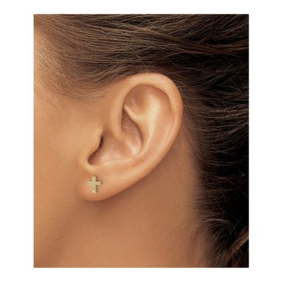 14K Yellow Gold 1/20 ct tw 0.8mm Round Diamond Cross Stud Earrings – view 3