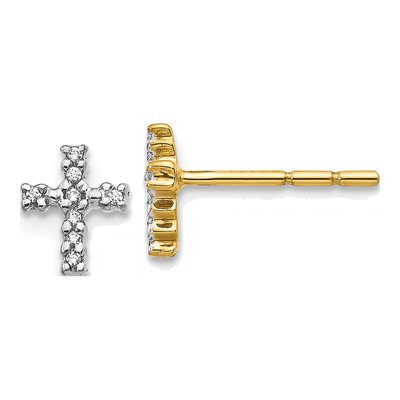 14K Yellow Gold 1/20 ct tw 0.8mm Round Diamond Cross Stud Earrings
