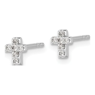 14K White Gold 1/6 ct tw 1.4mm Round Diamond Mini Cross Stud Earrings – view 3
