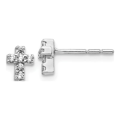 14K White Gold 1/6 ct tw 1.4mm Round Diamond Mini Cross Stud Earrings