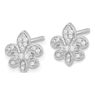 14K White Gold 1/6 ct tw 1mm Round Diamond Fleur de Lis Stud Earrings – view 2