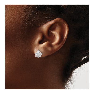14K White Gold 1/6 ct tw 1mm Round Diamond Fleur de Lis Stud Earrings – view 3