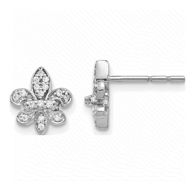 14K White Gold 1/6 ct tw 1mm Round Diamond Fleur de Lis Stud Earrings