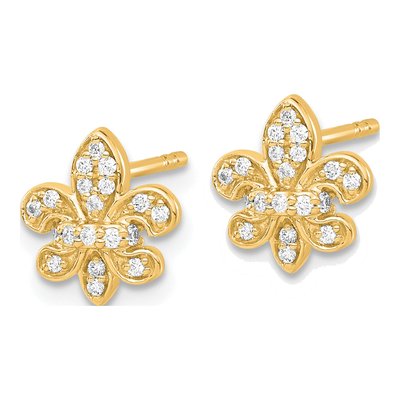 14K Yellow Gold 1/6 ct tw 1mm Round Diamond Fleur de Lis Stud Earrings – view 2