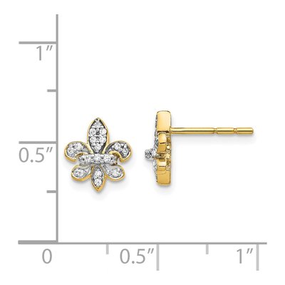 14K Yellow Gold 1/6 ct tw 1mm Round Diamond Fleur de Lis Stud Earrings – view 4