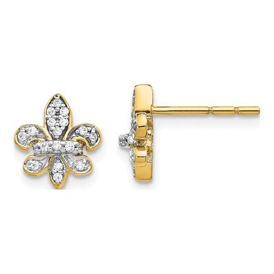 14K Yellow Gold 1/6 ct tw 1mm Round Diamond Fleur de Lis Stud Earrings