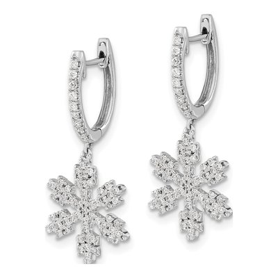 14K White Gold 1/2 ct tw 26mm Diamond Snowflake Huggie Hoop Earrings – view 2