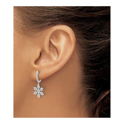 14K White Gold 1/2 ct tw 26mm Diamond Snowflake Huggie Hoop Earrings – view 3