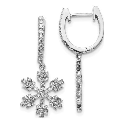 14K White Gold 1/2 ct tw 26mm Diamond Snowflake Huggie Hoop Earrings