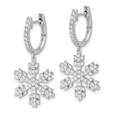14K White Gold 1 ct tw 33mm Diamond Snowflake Huggie Hoop Earrings – view 2