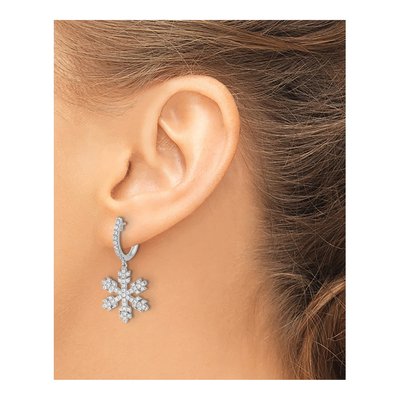 14K White Gold 1 ct tw 33mm Diamond Snowflake Huggie Hoop Earrings – view 3