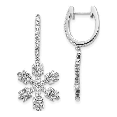 14K White Gold 1 ct tw 33mm Diamond Snowflake Huggie Hoop Earrings