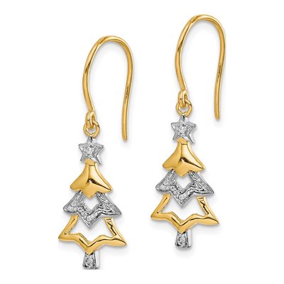 14K Yellow Gold Diamond Christmas Tree Dangle Earrings – view 2