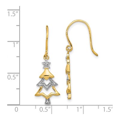 14K Yellow Gold Diamond Christmas Tree Dangle Earrings – view 4