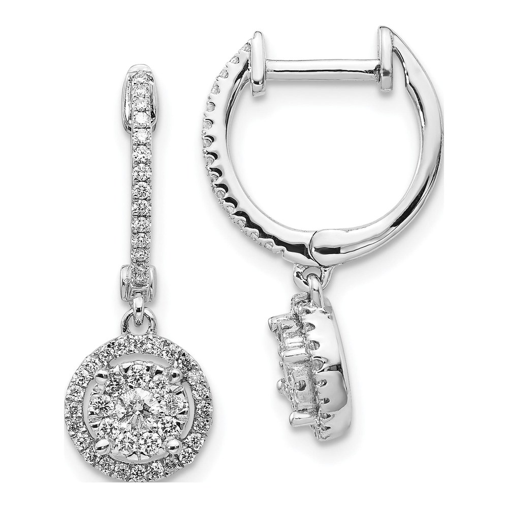 14K White Gold 1/2 ct tw 24mm Diamond Cluster Huggie Hoop Earrings