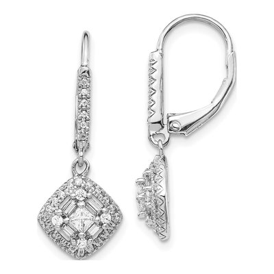 14K White Gold 1/2 ct tw Diamond Cluster Leverback Earrings