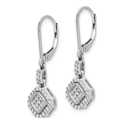 14K White Gold 1/2 ct tw Diamond Cluster Leverback Earrings – view 2