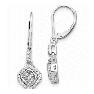 14K White Gold 1/2 ct tw Diamond Cluster Leverback Earrings