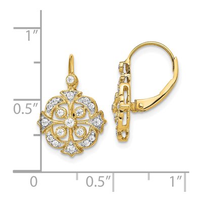 10K Yellow Gold 1/3 ct tw Diamond Floral Leverback Earrings – view 2