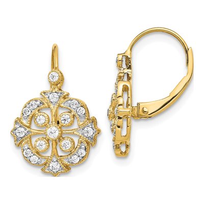 10K Yellow Gold 1/3 ct tw Diamond Floral Leverback Earrings