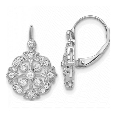 14K White Gold 1/3 ct tw Diamond Vintage Leverback Earrings