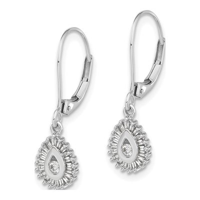 10K White Gold 1/4 ct tw Baguette Diamond Teardrop Leverback Earrings – view 2