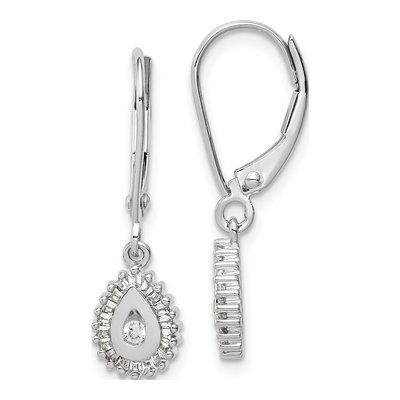 10K White Gold 1/4 ct tw Baguette Diamond Teardrop Leverback Earrings