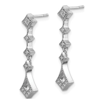 14K White Gold 1/10 ct tw Diamond Vintage Dangle Earrings – view 2