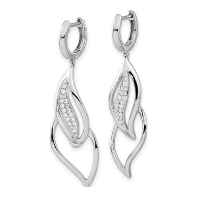 14K White Gold 1/4 ct tw 40mm Diamond Leaf Huggie Hoop Earrings – view 2