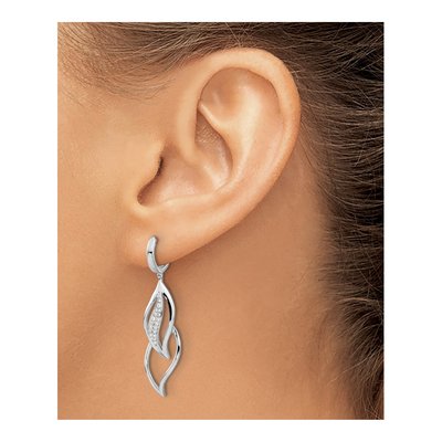 14K White Gold 1/4 ct tw 40mm Diamond Leaf Huggie Hoop Earrings – view 3