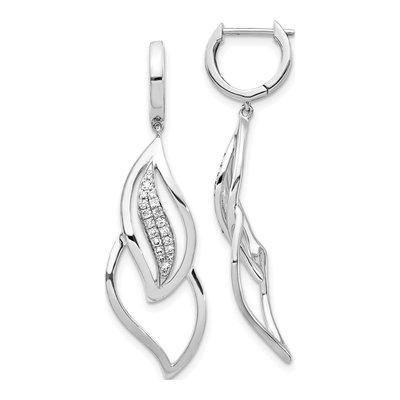 14K White Gold 1/4 ct tw 40mm Diamond Leaf Huggie Hoop Earrings