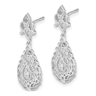 14K White Gold 1/20 ct tw Diamond Teardrop Dangle Earrings – view 2