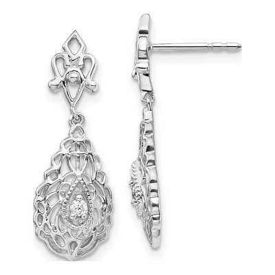 14K White Gold 1/20 ct tw Diamond Teardrop Dangle Earrings