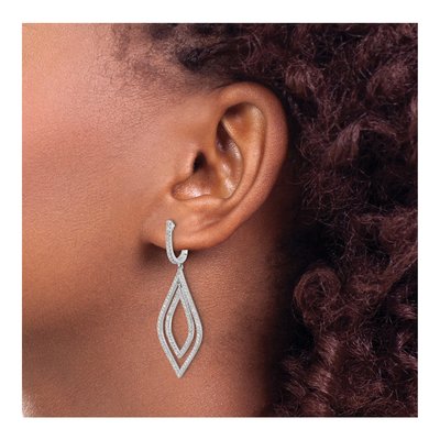 14K White Gold 1.1 ct tw 46mm Diamond Teardrop Huggie Hoop Earrings – view 4
