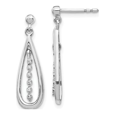 10K White Gold 1/20 ct tw Diamond Teardrop Dangle Earrings